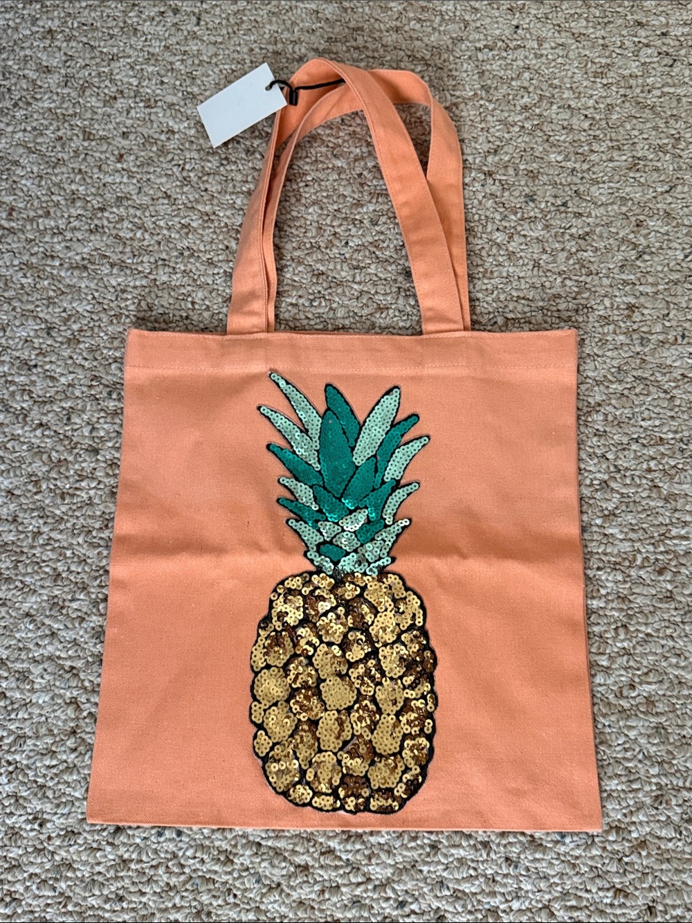 Sequin Pineapple Tote Bag - Peach